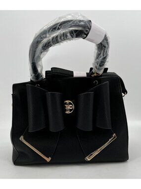 Crossi Gracie Satchel Black Vegan Leather Bow Gold Hardware Zip Closure